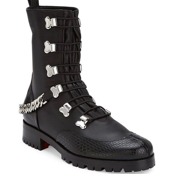 Christian Louboutin Horse Chain-Trimmed Leather Combat Boots size 37 - Picture 1 of 14